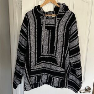 Molina XL Poncho Black and White Striped Hoodie